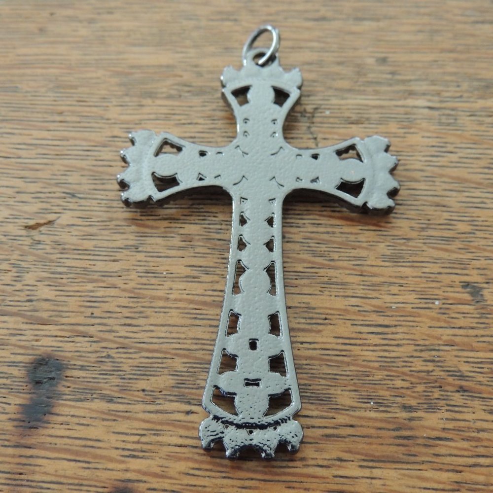 Gothic Cross Pendant Rhinestones Statement - Picture 3 of 3